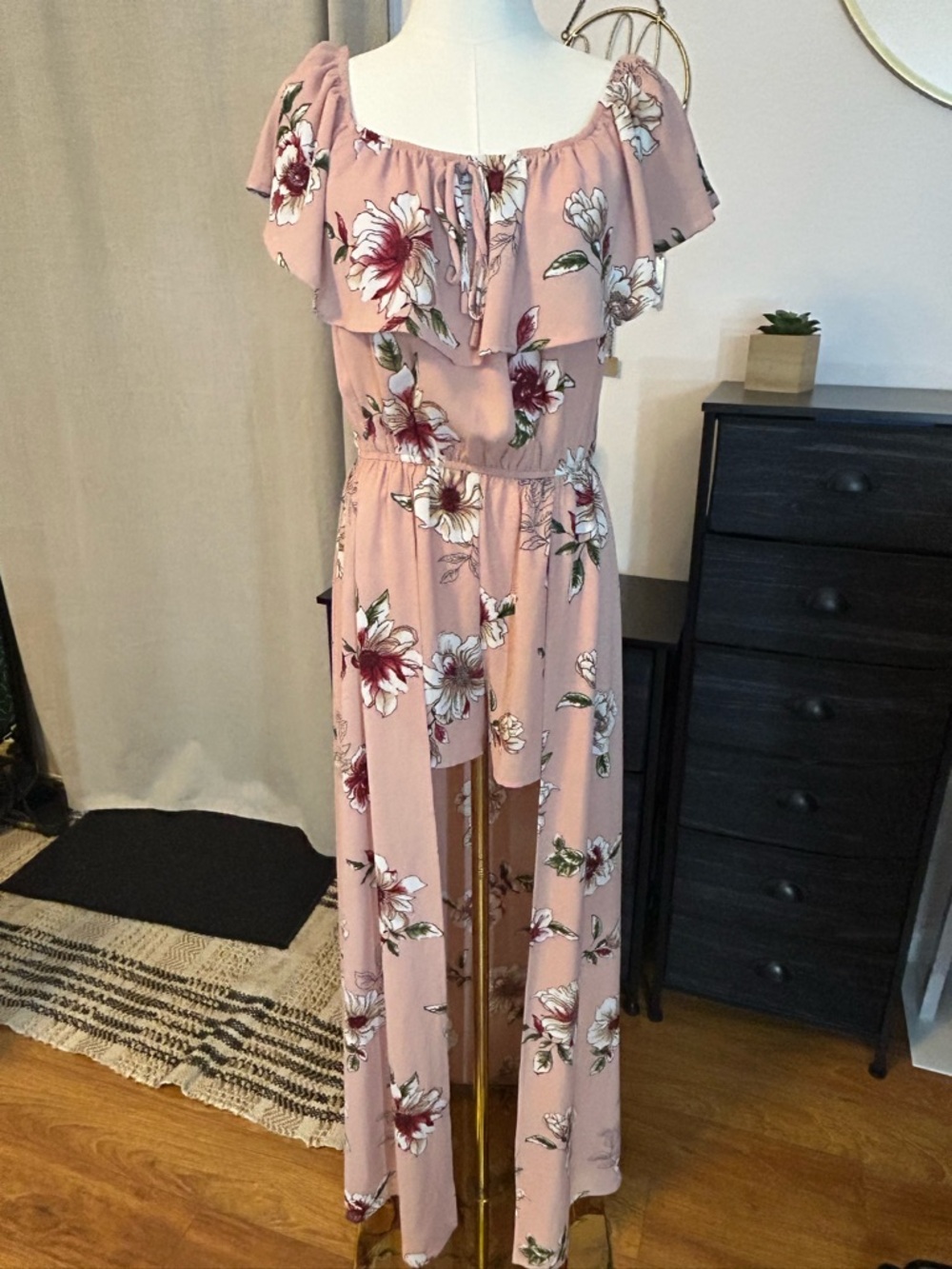 Women’s Altar'd State Blush Pink Floral Romper with skirt Size Medium